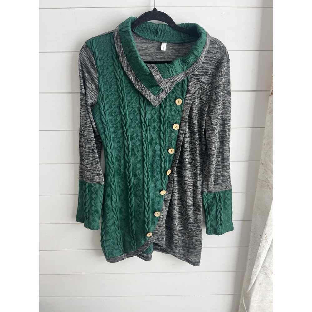 Dressfo Women's Top Green Cableknit‎ Size Large 0454